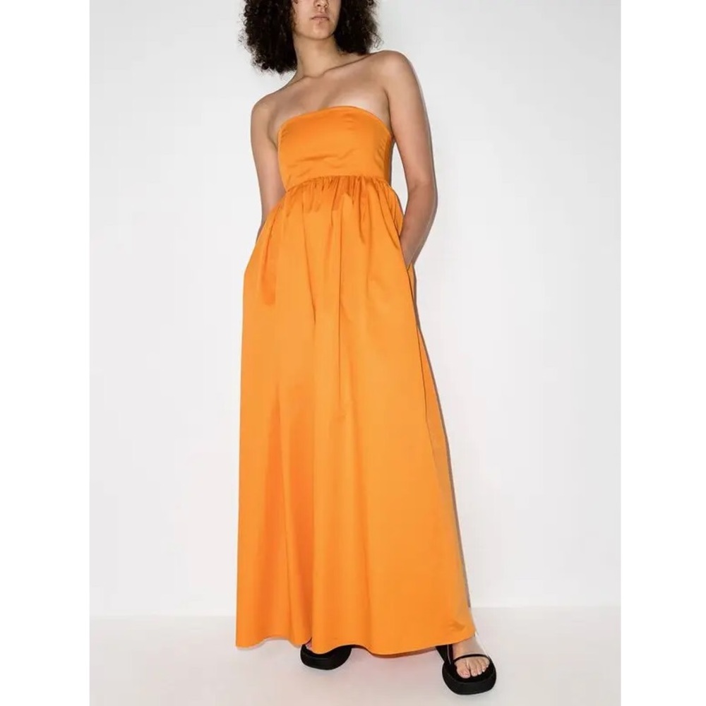 Tibi Eco Poplin Strapless Cocoon Dress in Orange